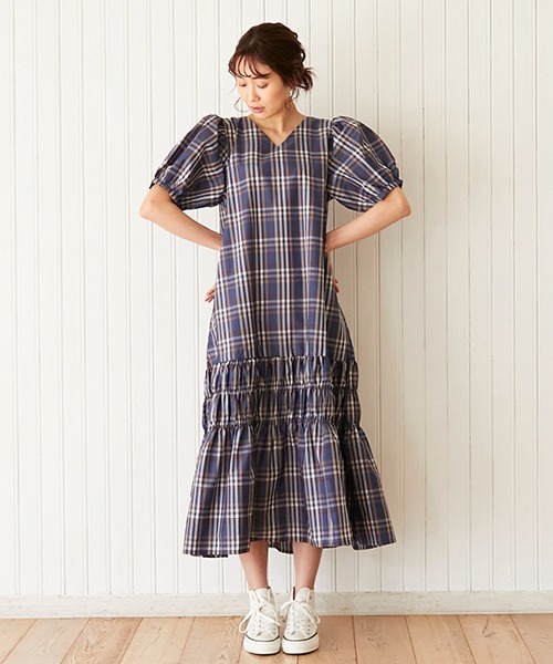 「petit main LIEN」 半袖ワンピース FREE ネイビー レディース_画像2