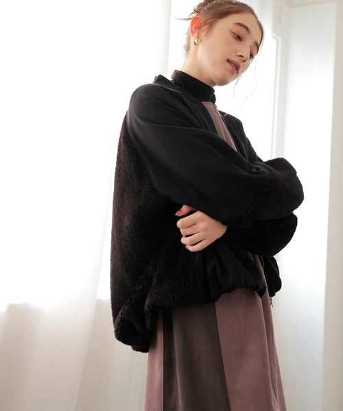 Jines（ジネス） ブルゾン アウター ボアドッキング裏毛ブルゾン