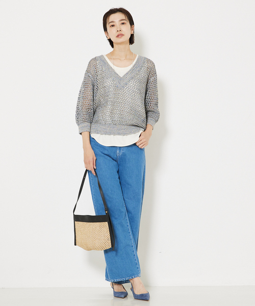 「qualite」 7分袖ニット フリー ベージュ レディース_画像4