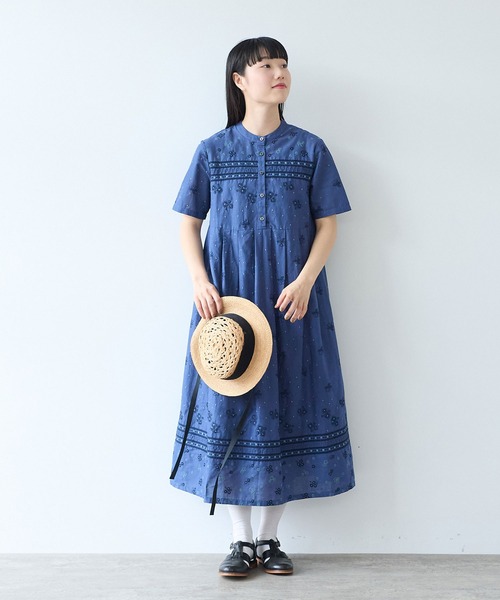 ビュルデサボン　刺繍プリーツワンピース bulle de savon（ビュルデサボン） ワンピース びわ刺繍 ワンピース