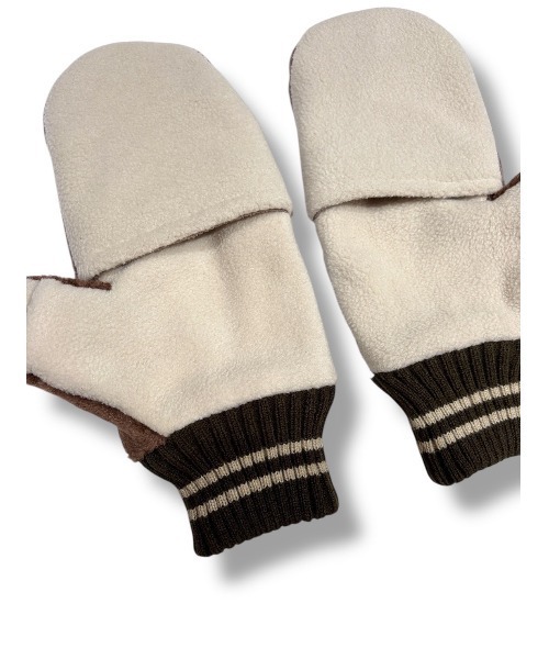December May ミトン手袋 ブラウン ホワイト DECEMBERMAY（ディセンバーメイ） 手袋 Open mitten gloves メンズ