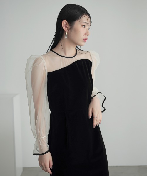 「Callarus」 長袖ワンピース LL ブラック×ホワイト レディース_画像3