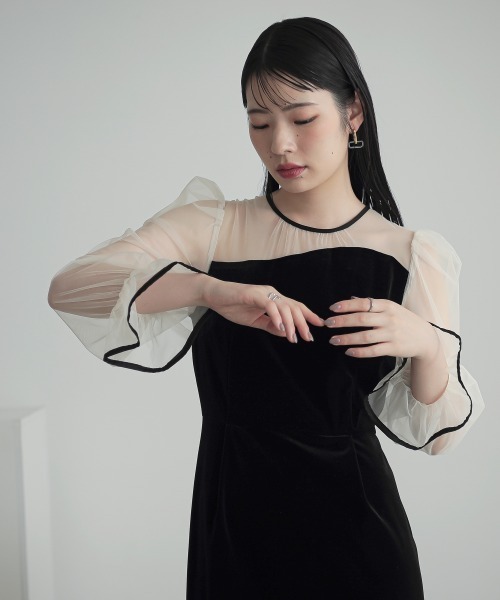 「Callarus」 長袖ワンピース LL ブラック×ホワイト レディース_画像4