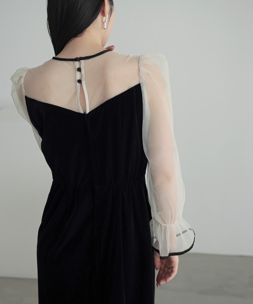 「Callarus」 長袖ワンピース LL ブラック×ホワイト レディース_画像7