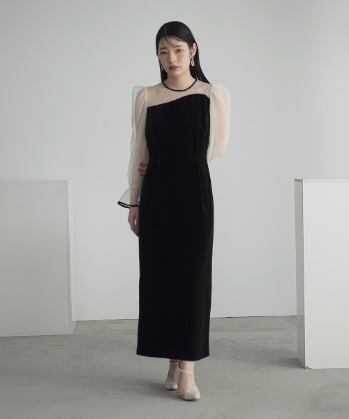 「Callarus」 長袖ワンピース LL ブラック×ホワイト レディース_画像9