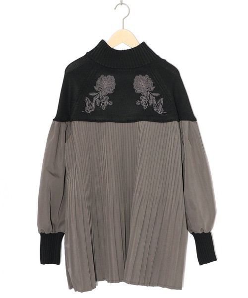 iS ScoLar（イズスカラー） tシャツ 553264：花刺繍ニット×プリーツ異