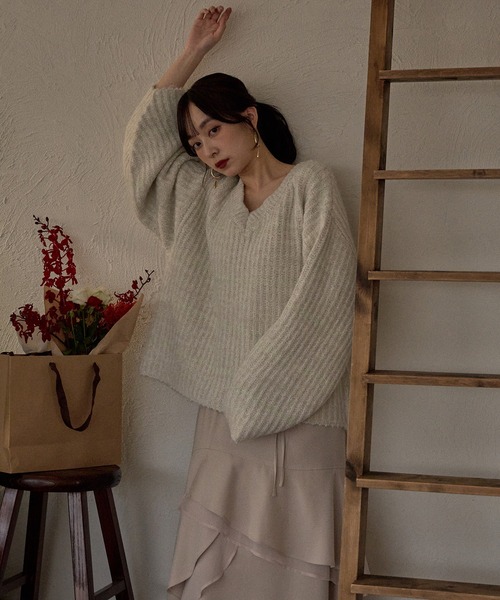 mideal（マイディール） ニット セーター V neck border knit / V 