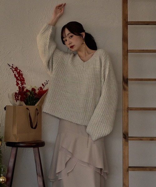 新品mica&deal ボーダー vネックニット mideal（マイディール） ニット セーター V neck border knit / V