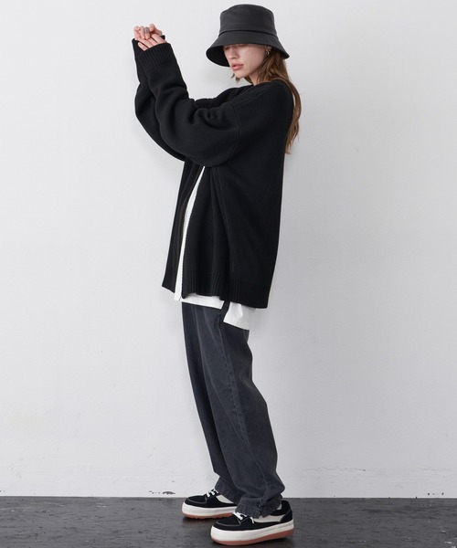 「AIVER」 ニットカーディガン MEDIUM ブラック メンズ_画像4