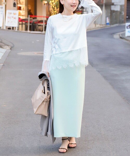 【NOLLEY'S sophi】ウォッシャブルレース切替ロンT NOLLEY'S Sophi（ノーリーズソフィー） tシャツ ウォッシャブルレース