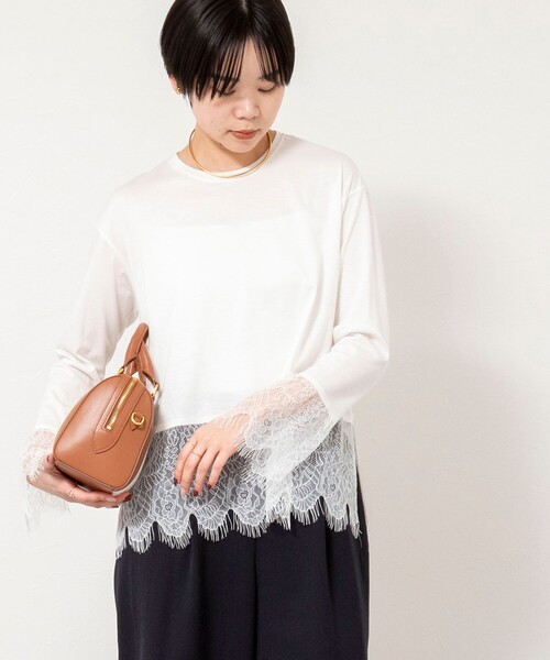 【NOLLEY'S sophi】ウォッシャブルレース切替ロンT NOLLEY'S Sophi（ノーリーズソフィー） tシャツ ウォッシャブルレース