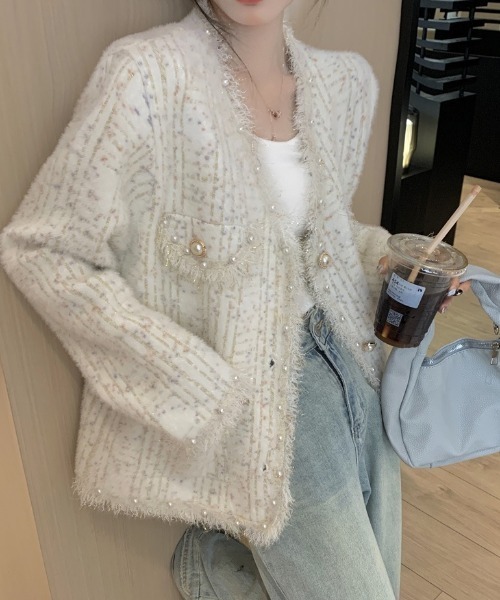 「DIAVEL」 ニットカーディガン M アイボリー レディース_画像3