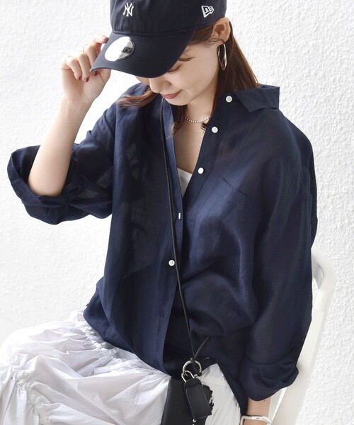 ブラウス シャツ 「実力派ベーシック」「手洗い可能」IMPERIAL LINEN 混 オーバー サイズ シャツ レディースの画像