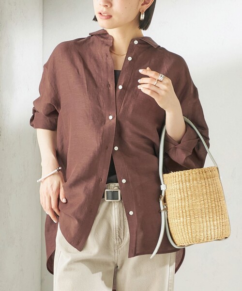 ブラウス シャツ 「実力派ベーシック」「手洗い可能」IMPERIAL LINEN 混 オーバー サイズ シャツ レディースの画像