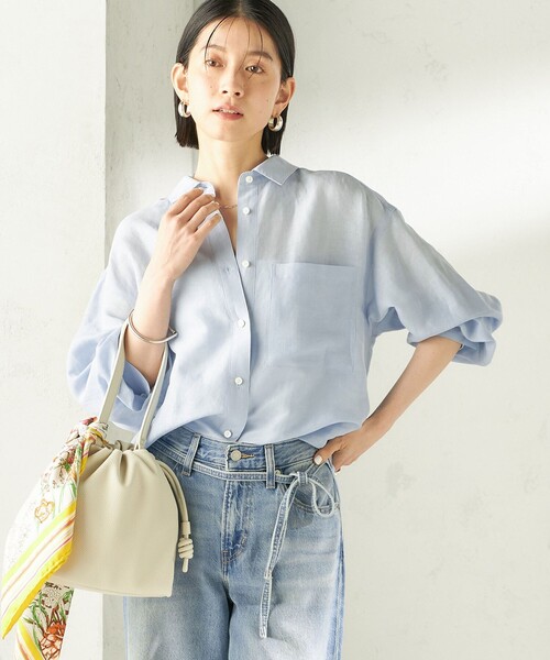 ブラウス シャツ 「実力派ベーシック」「手洗い可能」IMPERIAL LINEN 混 オーバー サイズ シャツ レディースの画像