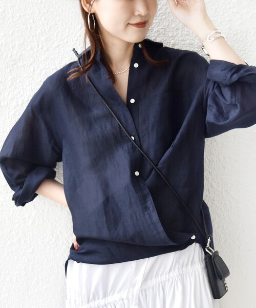 ブラウス シャツ 「実力派ベーシック」「手洗い可能」IMPERIAL LINEN 混 オーバー サイズ シャツ レディースの画像