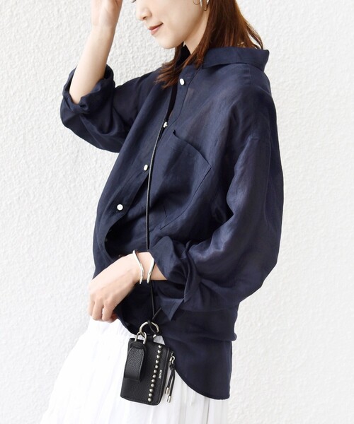 ブラウス シャツ 「実力派ベーシック」「手洗い可能」IMPERIAL LINEN 混 オーバー サイズ シャツ レディースの画像