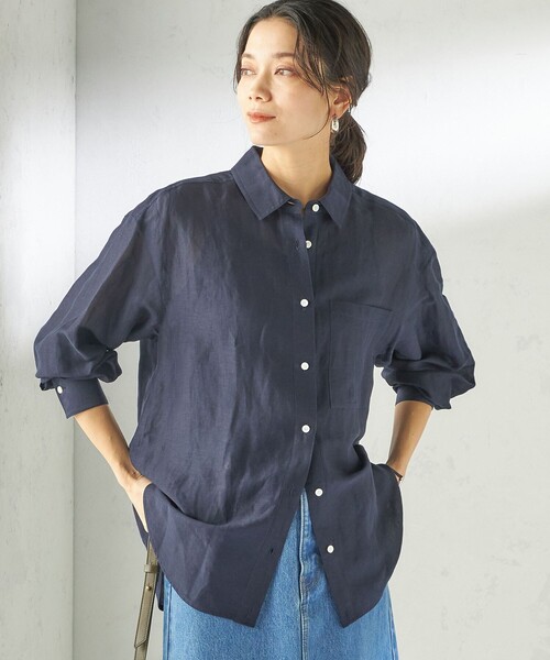ブラウス シャツ 「実力派ベーシック」「手洗い可能」IMPERIAL LINEN 混 オーバー サイズ シャツ レディースの画像