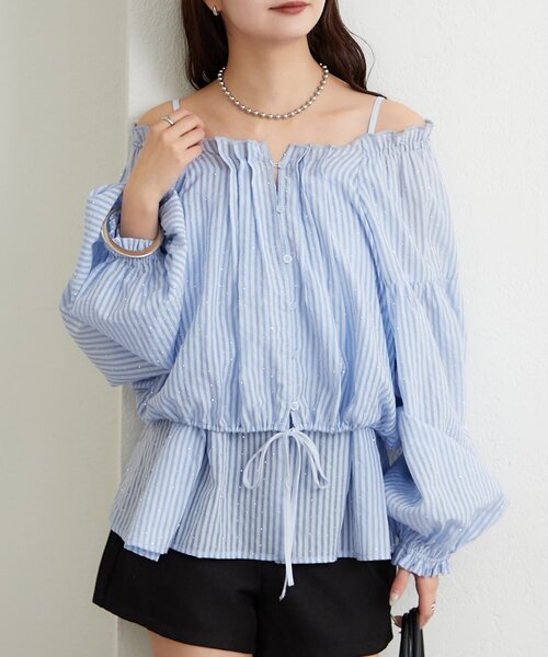 mystic（ミスティック） ブラウス シャツ ラメストライプビスチェSET