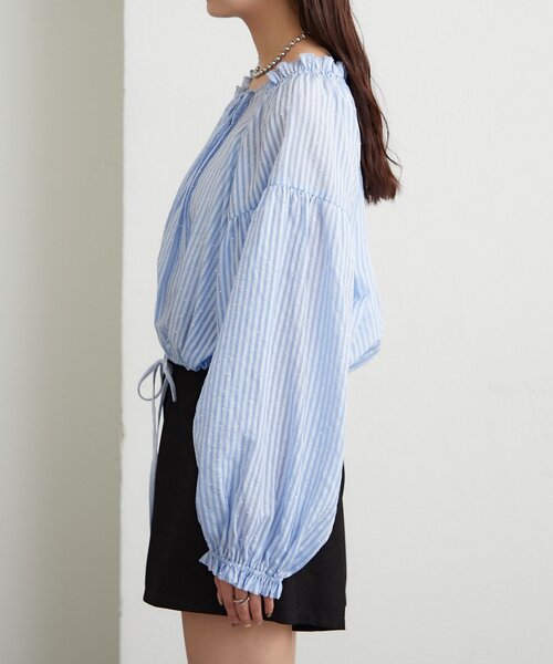 mystic（ミスティック） ブラウス シャツ ラメストライプビスチェSET