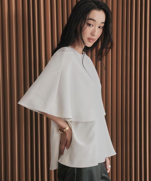 ELFRANK tシャツ 半袖 上質ジョーゼットブラウス ケープスリーブ