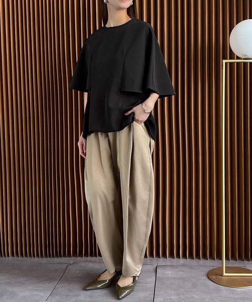 ELFRANK tシャツ 半袖 上質ジョーゼットブラウス ケープスリーブ
