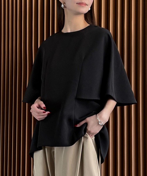 ELFRANK tシャツ 半袖 「2026SS」上質ジョーゼットブラウス ケープ