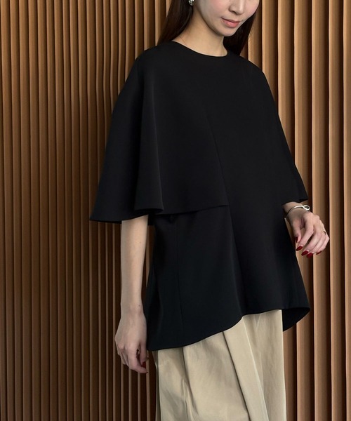 ELFRANK tシャツ 半袖 上質ジョーゼットブラウス ケープスリーブ
