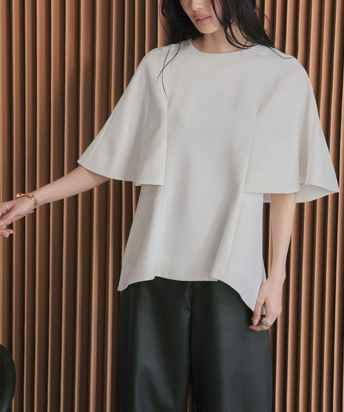 極美品✨ENFOLD 近年 ケープカラープルオーバー 半袖カットソーブラウス ELFRANK tシャツ 半袖 「2026SS」上質ジョーゼットブラウス ケープ