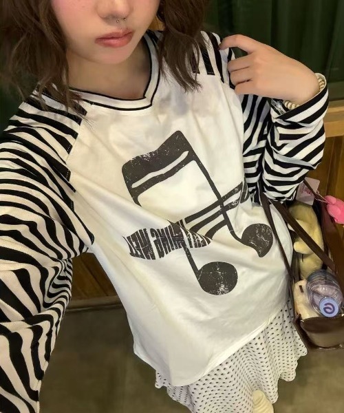 ボーダーズ×DANSKINコラボ FLARE SLEEVE TEE Lis ardent tシャツ ボーダー袖グラフィック薄手ロンT／オーバーサイズ