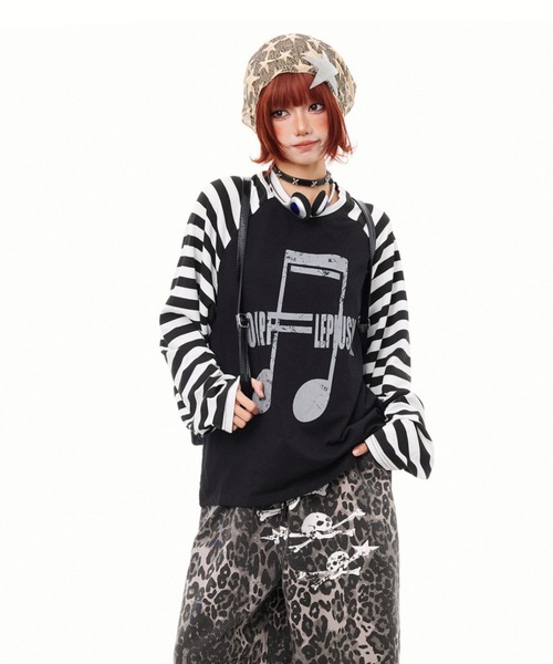 Lis ardent tシャツ 2026AW ボーダー袖グラフィックロンT／オーバー