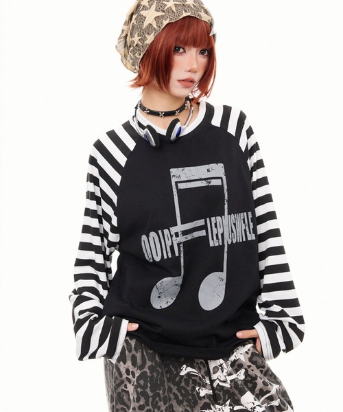 Lis ardent tシャツ 2026AW ボーダー袖グラフィックロンT／オーバー
