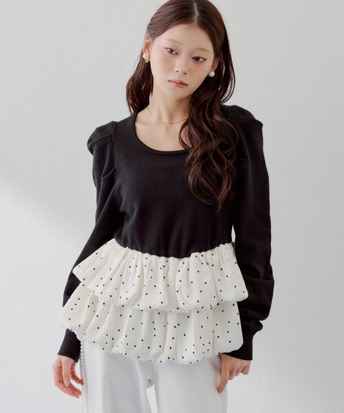 chico ドットバルーンペプラムパワショル ニット¥9,020 Chico（チコ） ニット セーター 「SALON by Chico」ドットバルーン