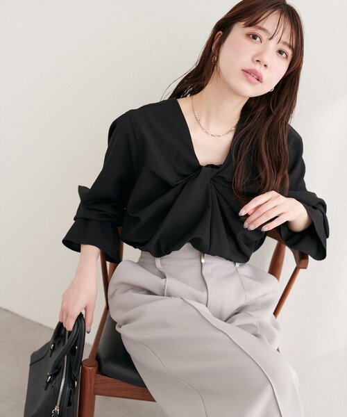 natural couture ブラウス シャツ フロントねじりブラウス レディース 