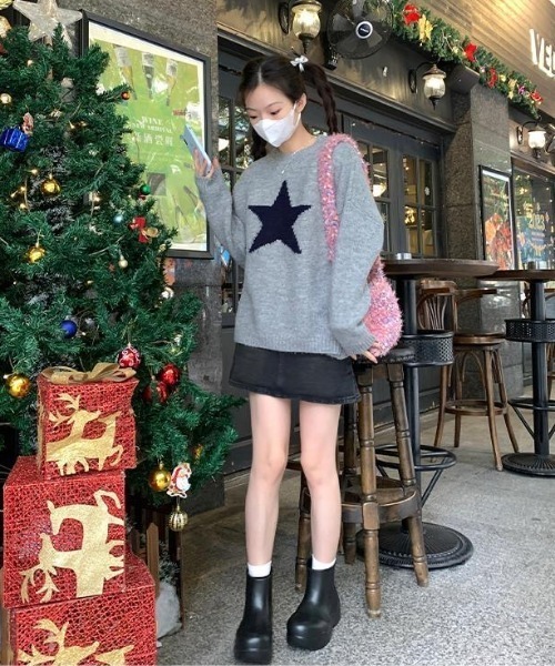 「Achic」 長袖ニット M グレー レディース_画像5