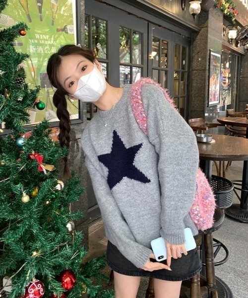 「Achic」 長袖ニット M グレー レディース_画像6