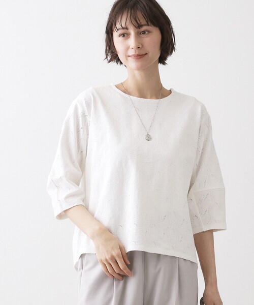 Dessin（デッサン） tシャツ 「洗える」七分袖レースカットソー