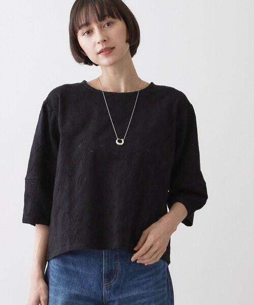 Dessin（デッサン） tシャツ 「洗える」七分袖レースカットソー