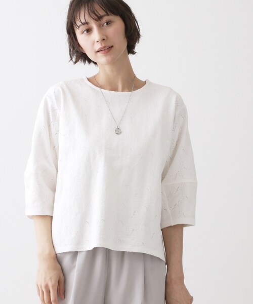 Dessin（デッサン） tシャツ 「洗える」七分袖レースカットソー
