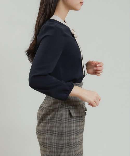 「ASTORIA ODIER」 7分袖ブラウス MEDIUM グレイッシュブルー レディース_画像8