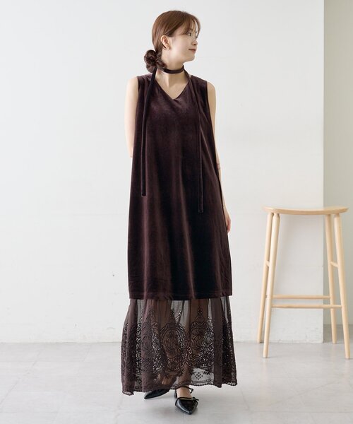 mystic（ミスティック） ワンピース 「2サイズ展開」裾レースベロア