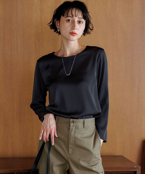 tシャツ サテン ロングスリーブ Tシャツ レディース
