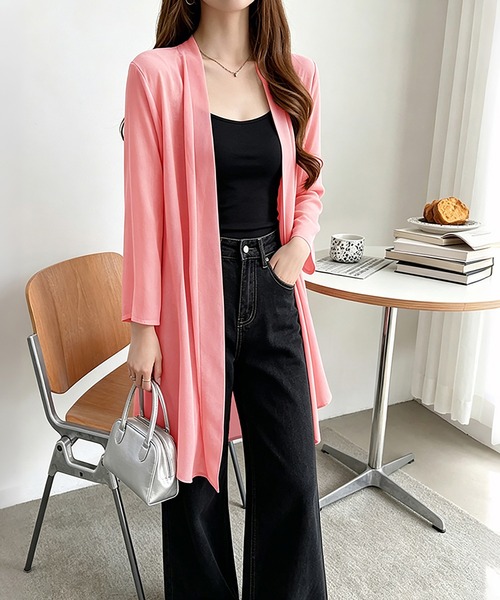 カーディガン uvカット シフォンロングカーディガン レディース