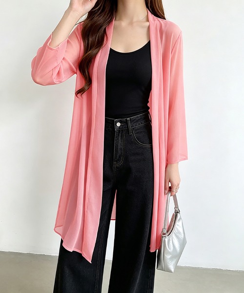 カーディガン uvカット シフォンロングカーディガン レディース