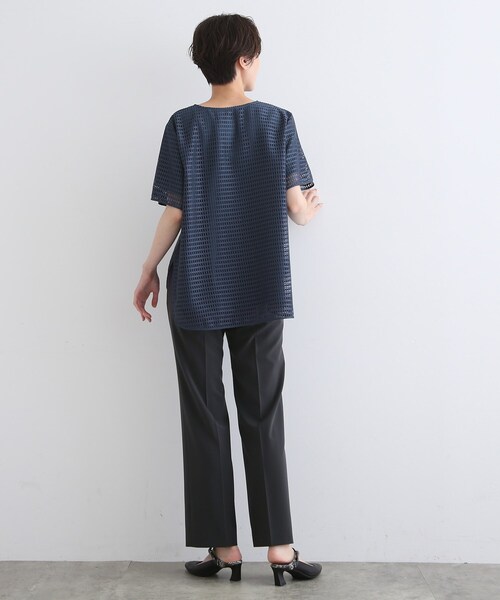 INDIVI タックテーパードパンツ ネイビー【新品未使用】 新色登場！【褒められパンツ／洗える】ウエストゴムタック