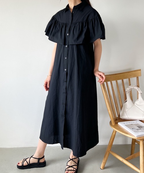 ARCELLA コットン シャツワンピース CLEA ワンピース ケープデザイン コットン ロングシャツ