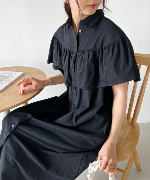 CLEA ワンピース ケープデザイン コットン ロングシャツ