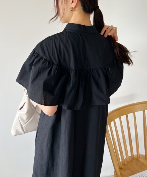 CLEA ワンピース ケープデザイン コットン ロングシャツワンピース