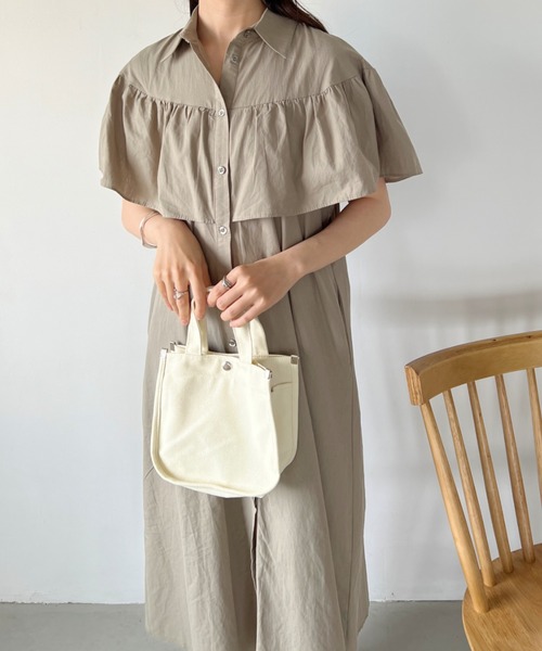 ARCELLA コットン シャツワンピース CLEA ワンピース ケープデザイン コットン ロングシャツ
