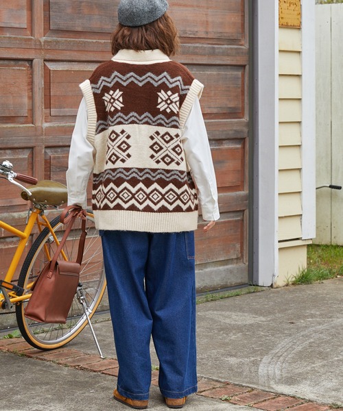 ベスト ジレ ショールカラーカウチンニットベスト レディース メンズ